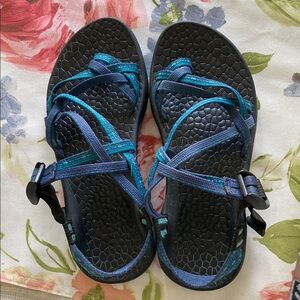 {Chaco} Blue and Black Strappy Sandals